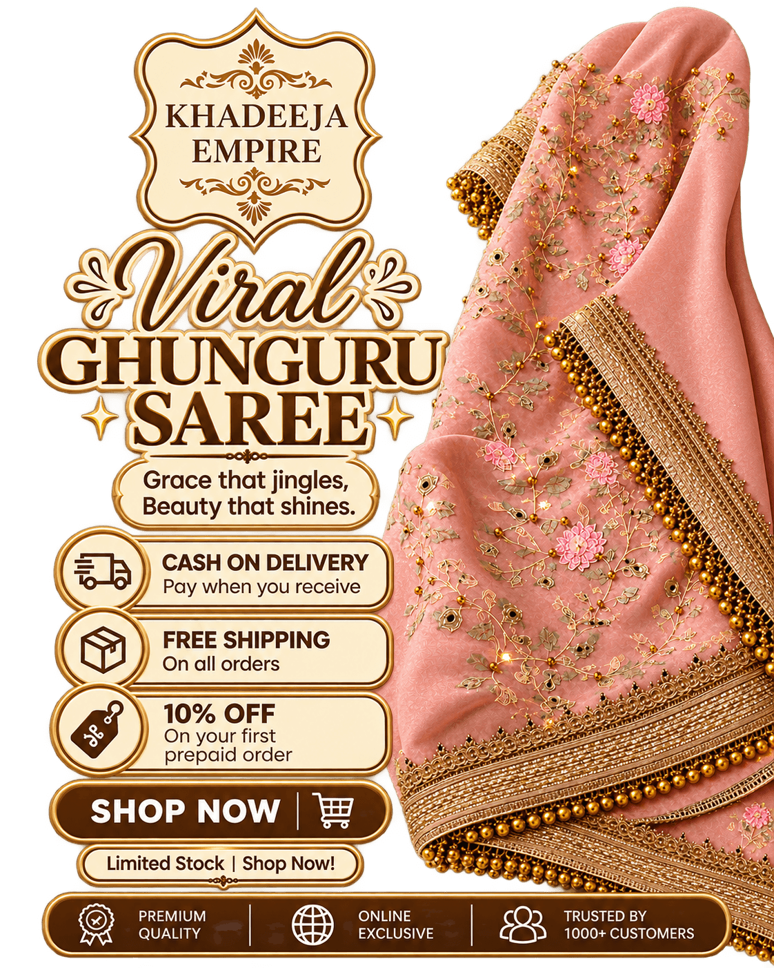 Woman wearing a Viral Ghunguru Saree
