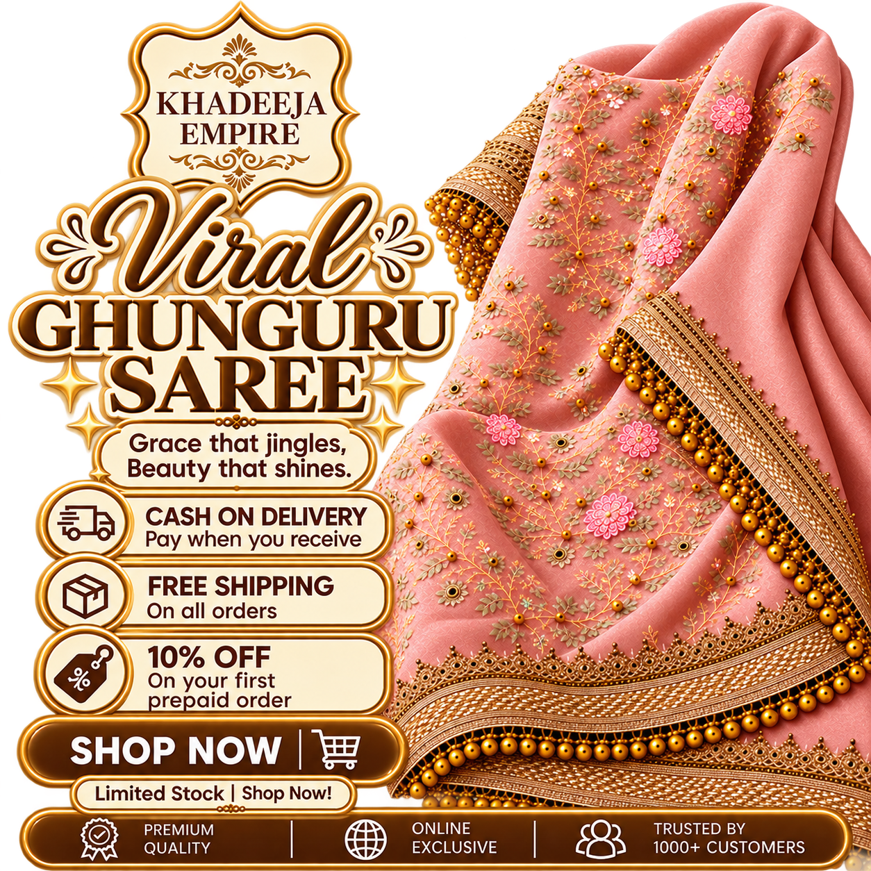 Woman wearing a Viral Ghunguru Saree
